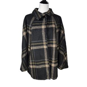 International DETAILS size Large Plaid Black and Brown Cape -  No Belt